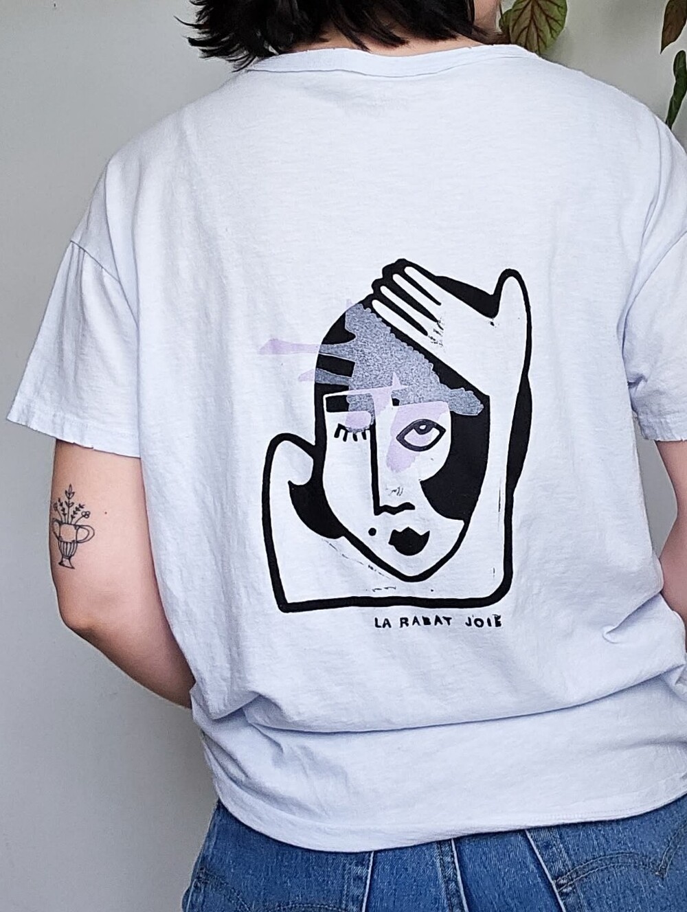 Light Blue Distressed Tee - Linocut Print